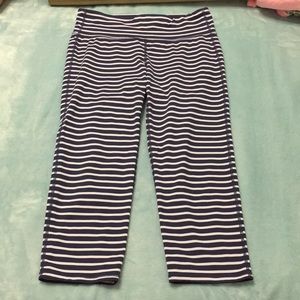 Athleta Blue and White Striped Crop Legging